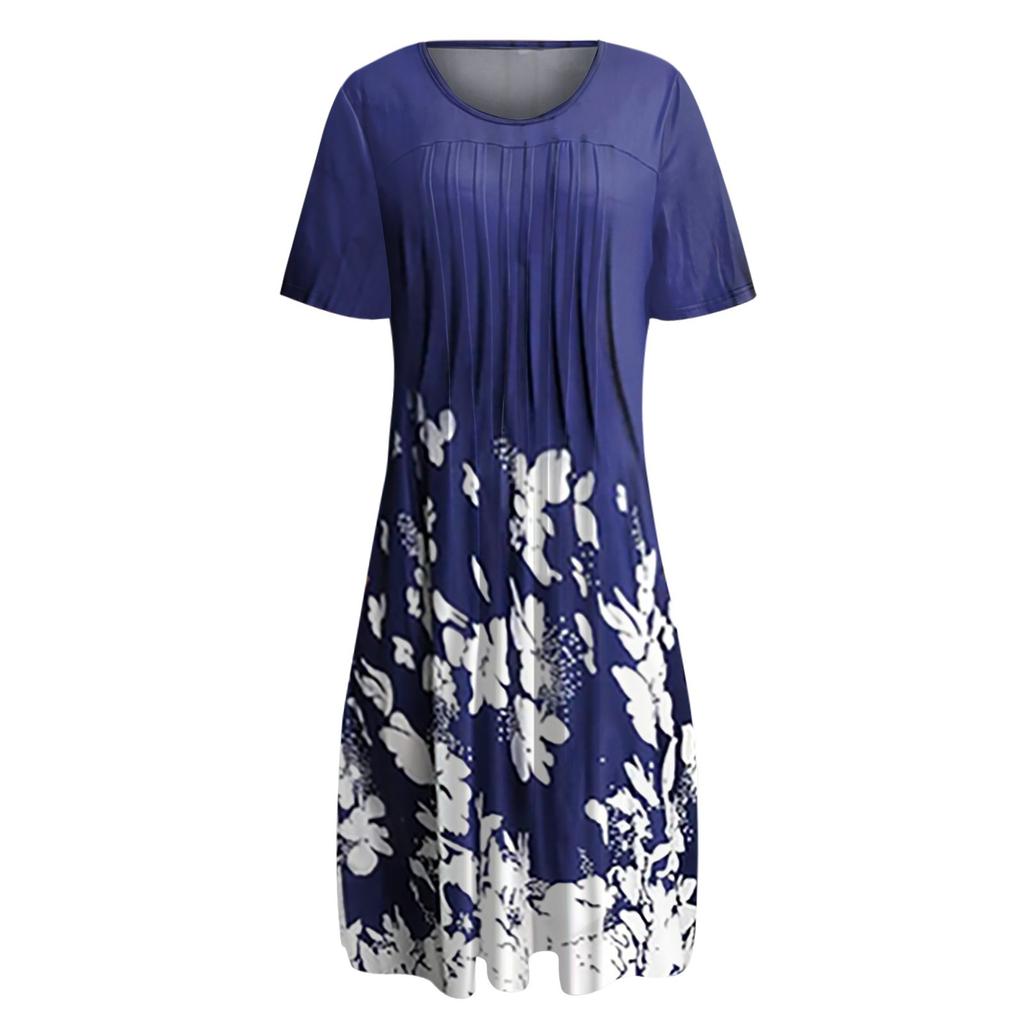 Женское летнее повседневное модное свободное платье с круглым вырезом и коротким рукавом с принтом