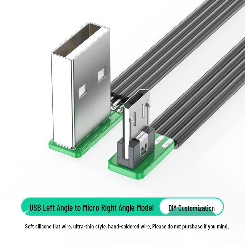 Плоский силиконовый мягкий кабель для зарядки Micro USB, DIY плата с разъемом с прямым изгибом, доступен в 1м/2м.