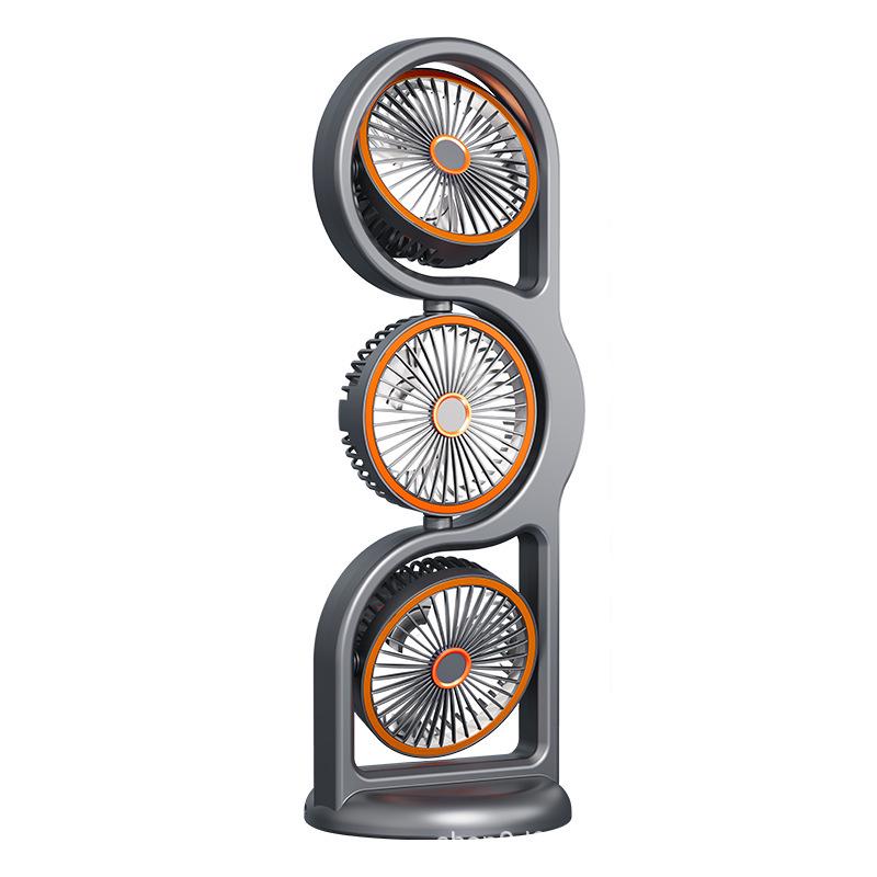 Portable USB Rechargeable Three-Head Timer Fan for Desktop & Outdoor Camping