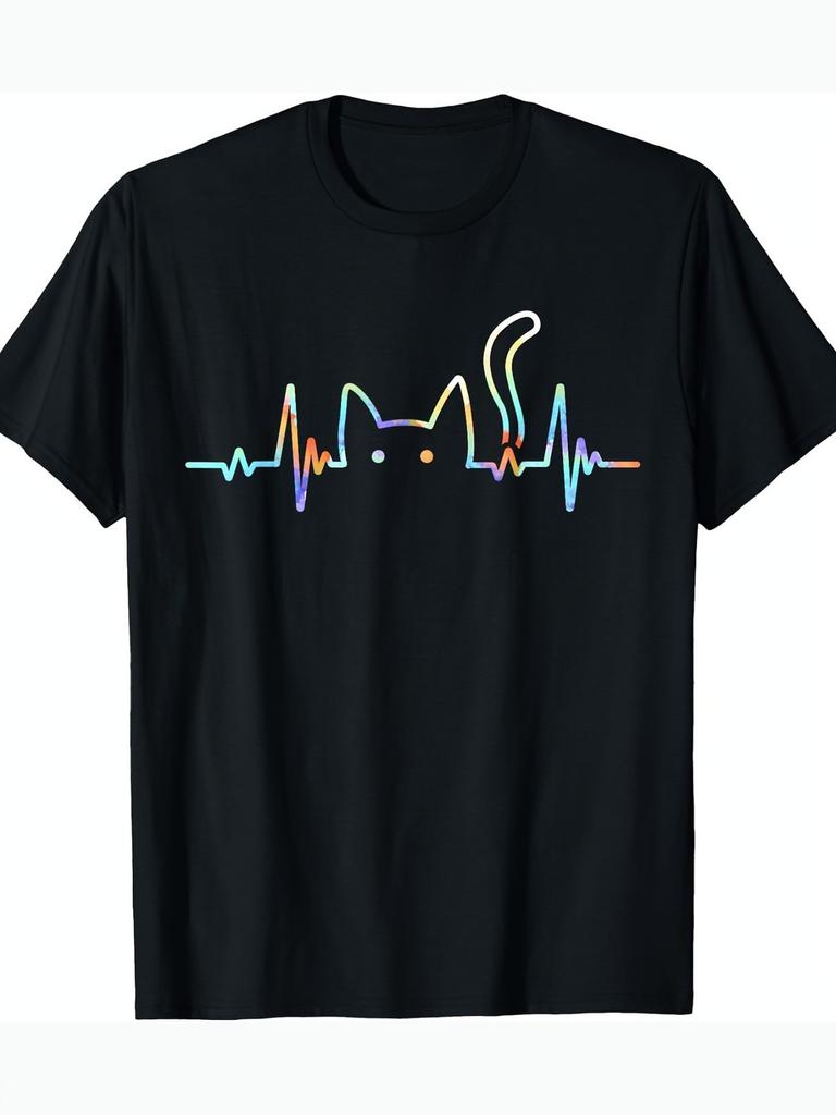 Heartbeat Cat Lover Animal Silhouette Cute Cat 180g T-shirt