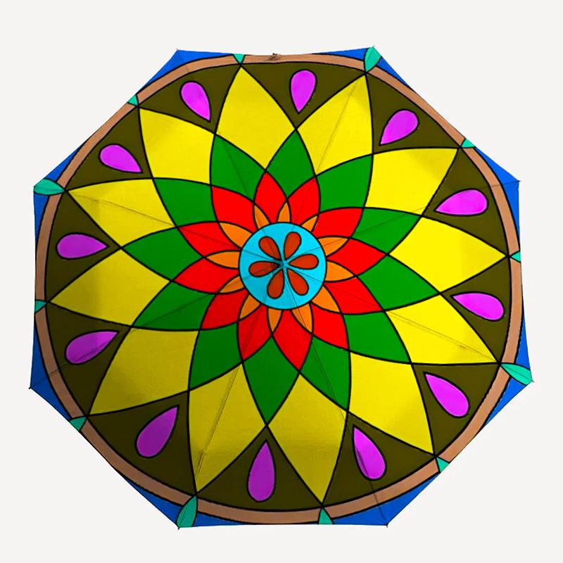 1PC Mandala Artwork Automatic Open/close Umbrella with 8-Rib Structure for Women/Men, All-Season Use - Travel Essential, Stylish Accessory, Highqualit