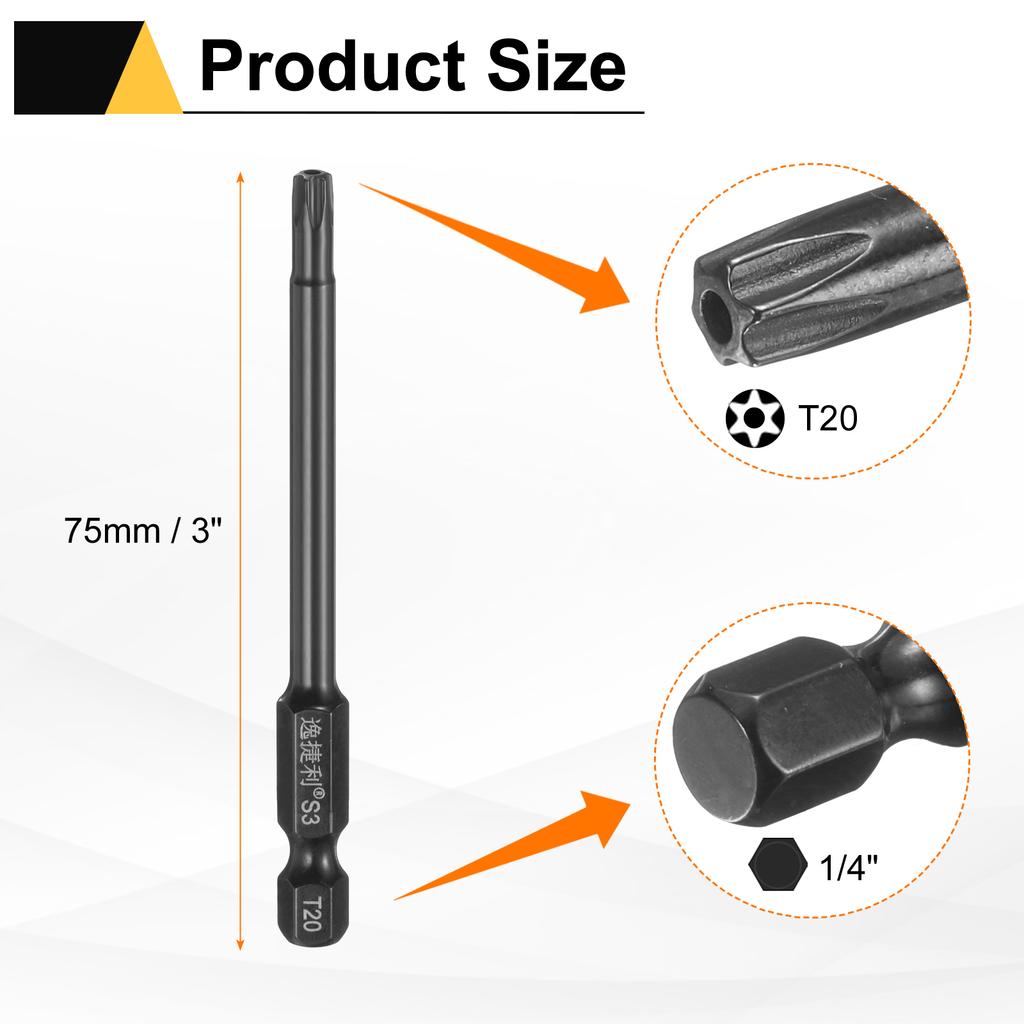 6 шт. Биты Torx T6-T40 1/4" Шестигранный Хвостовик 75 мм/100 мм Сталь S3 Магнитные Звездообразные Биты со Штифтом (Tamper Proof Star) 6-гранные Биты для Шуруповерта