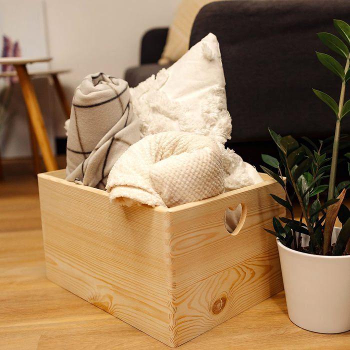 Boîte de rangement - CREATIVE DECO - Avec poignées en forme de cœur - Rose - Bois massif - Avec couvercle