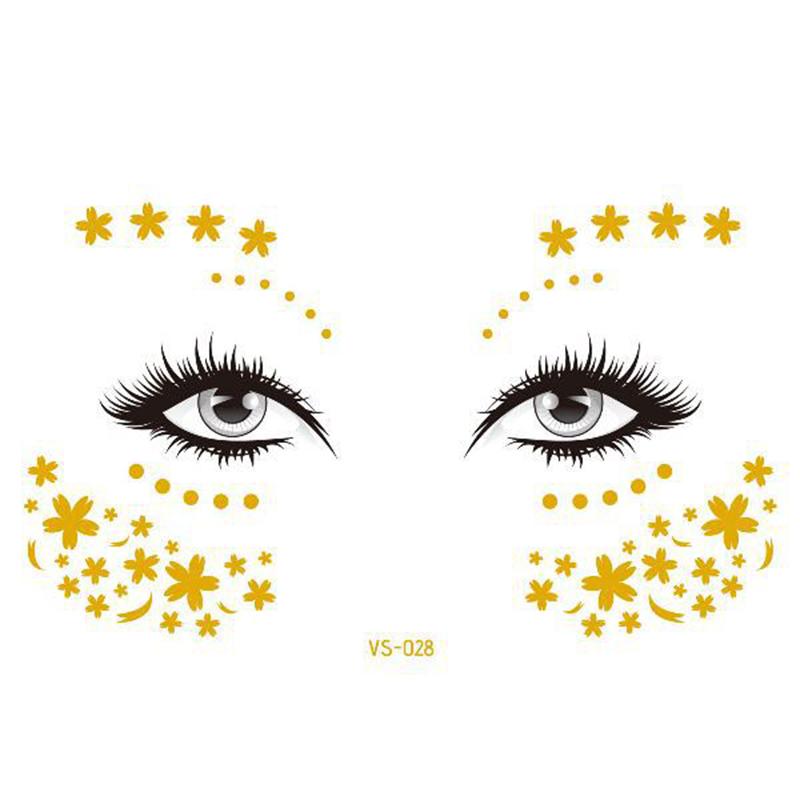 Блестящие наклейки татуировки на лице флэш-золотые временные металлические татуировки водостойкий макияж наклейки для девочек вечеринка музыкальный фестиваль