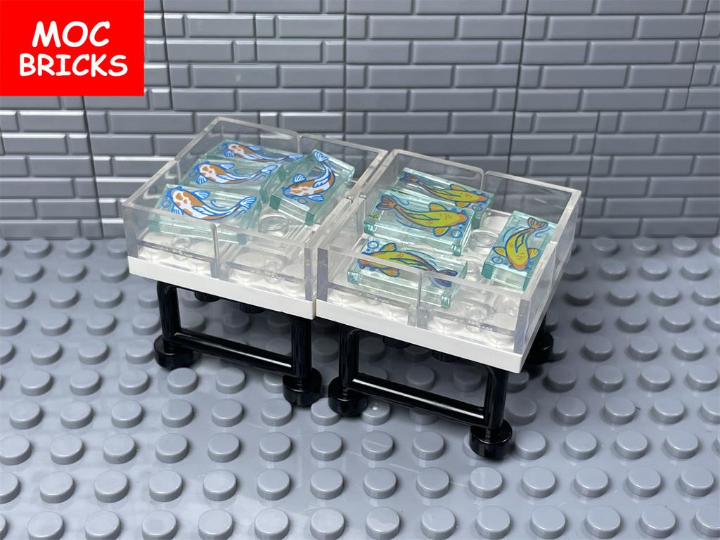 MOC Кирпичи Плитка с принтом 1x2 Рыбка Кои Мост Сцена Город Модель Аксессуары Собранные Строительные Блоки Игрушки Подарок для Детей