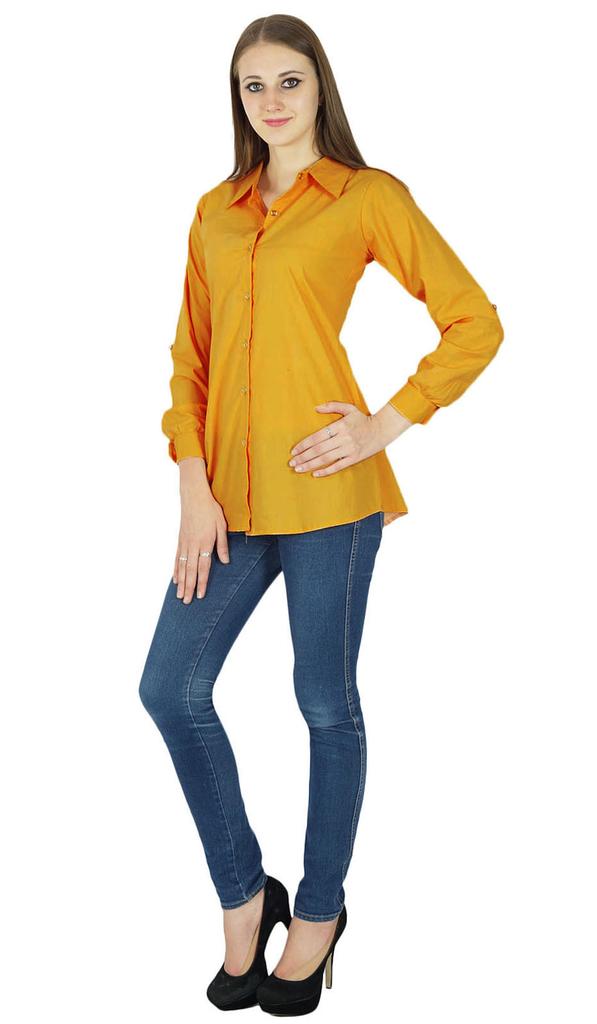 Top Cotton Shirt Long Sleeve Solid Short Kurta Women Clothing