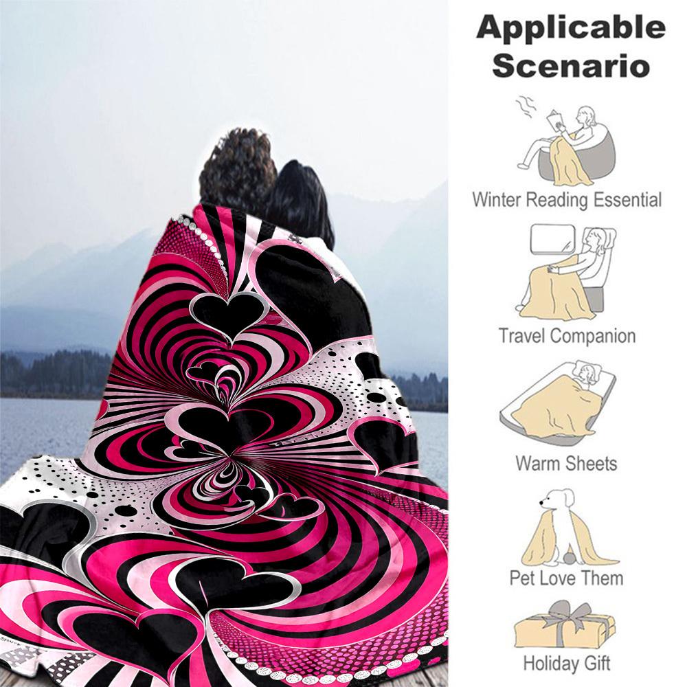 1pc Heart Love Outdoor Flannel Blanket Soft Warm All-Season Throw for Sofa Bed Car Camping Office, Cozy Gift Idea1209S
