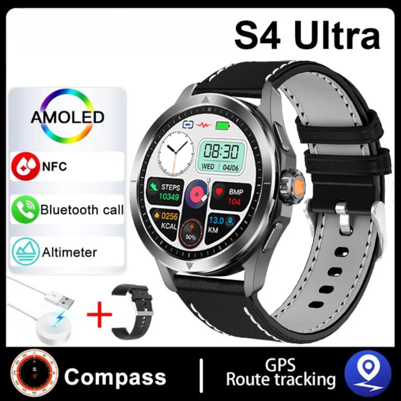 2025 НОВЫЙ S4 Ультра Смарт Браслет Мужские Часы AMOLED HD Экран Bluetooth Вызов GPS Траектория NFC Компас Сердечного ритма Умные Часы