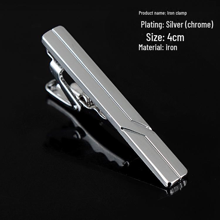 Корейский мужской серебряный формальный зажим для галстука - простой дизайн линии 4 см, идеальный подарок на праздник