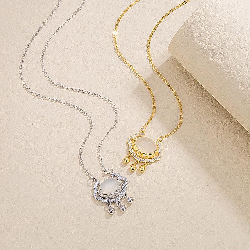 Sterling Jade Lock Necklace Women New Chinese Style Clavicle Chain Gift Best Friend Luxury Jewelry