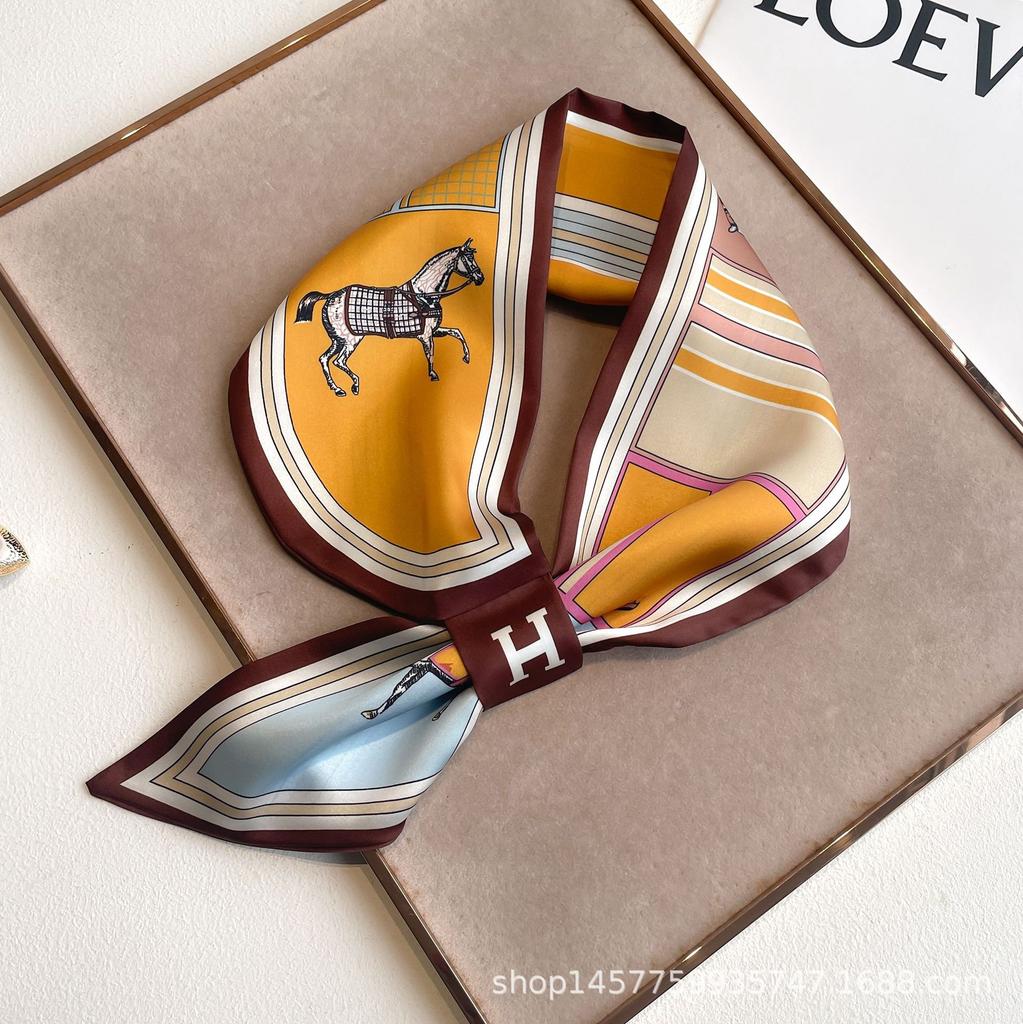 Silk Scarf Small Long Square Scarf Women'S High-End Neck Protection Scarf Professional Matching Shirt Scarf