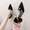 Модные очень большие остроносые толстые каблуки женские туфли 2024 новые высокие каблуки с пряжкой ремешок дизайн с юбкой сексуальные сандалии