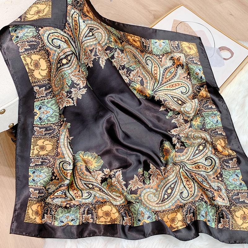 Bohemia Luxury 90cm Square Silk Hijab Scarf Women Neckerchief Female Headband Hair Bands Print Scarves Foulard Wrap Bandana
