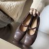 Мода 2025 Новые Весенние Женские Балетки Круглый Носок Массивный Каблук Натуральная Кожа Женская Обувь Неглубокие Мягкие Ремешок с Пряжкой Мэри Джейн Женская Обувь