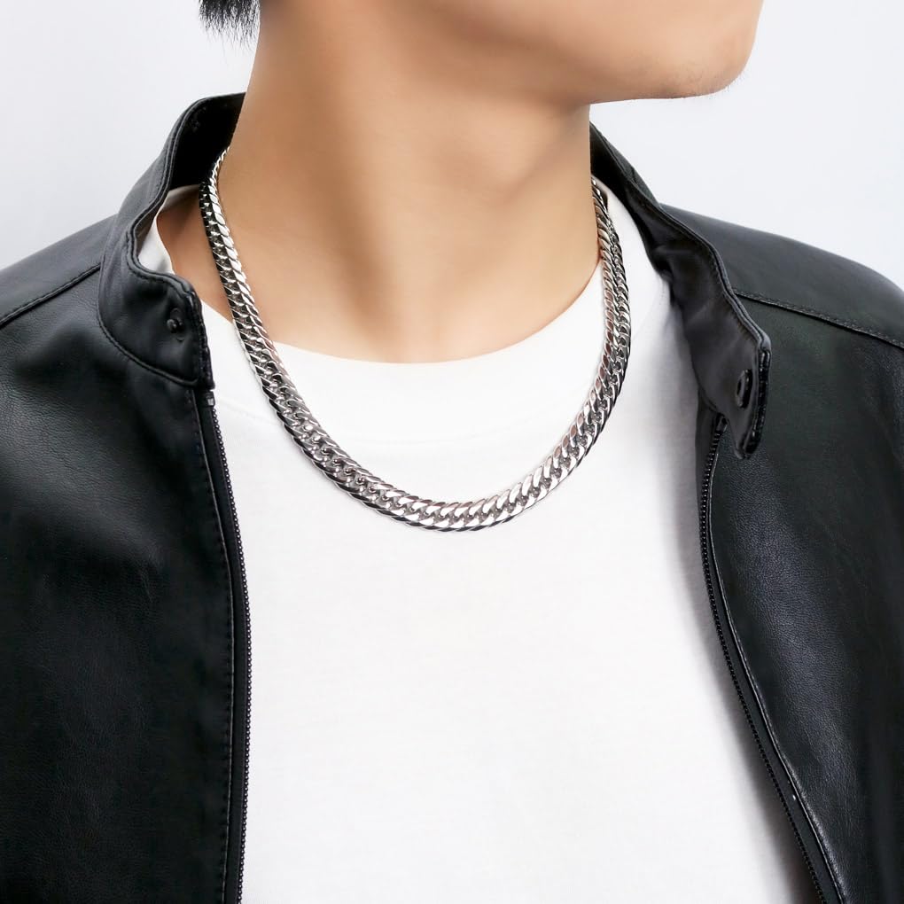 [Синдзюку Гин но Кура] Мужская панцирная цепь Crazy Angel, Двусторонняя панцирная цепь с 6 гранями, Ширина 10 мм, 50 см, Хирургическая нержавеющая сталь