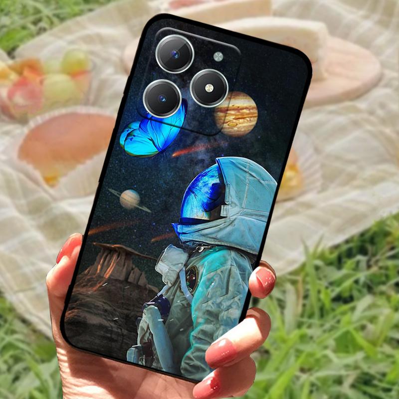 Для Realme C61 4G Чехол Модный Мультяшный Черный Силиконовый Мягкий ТПУ Задняя Крышка Для Oppo Realme C63 Защитные Fundas Coque Чехлы