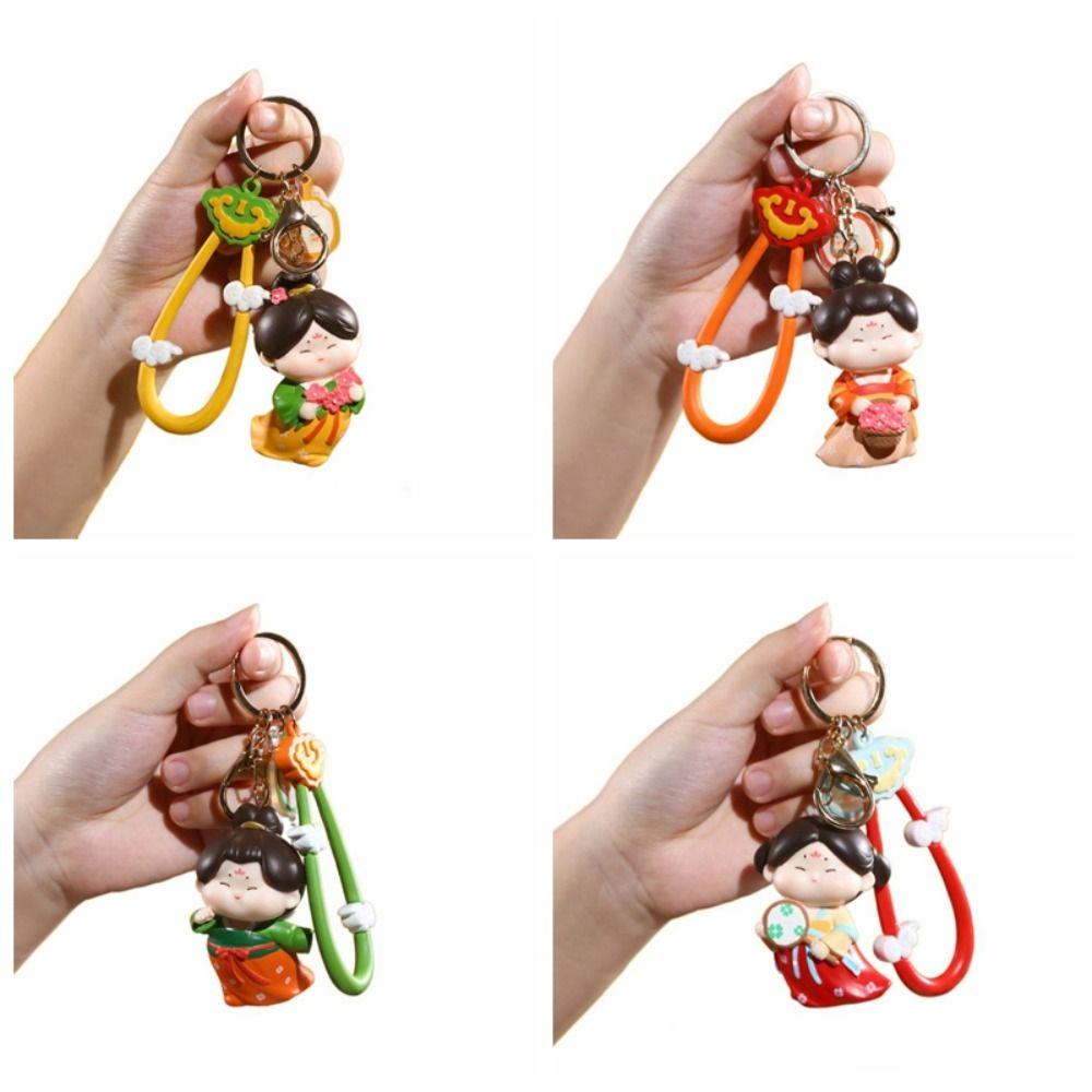 Анти-потерянная кукла династии Тан, кулон, цветок, автомобильный брелок, модный китайский стиль, брелок, декор для ключей