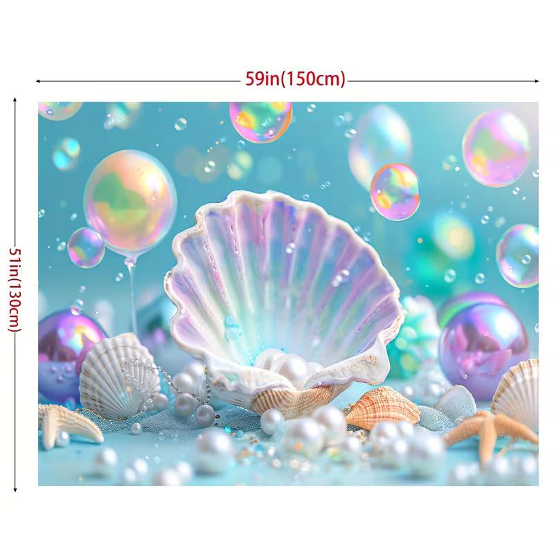 2D Under Sea Pearl Shell Photo Backdrop Mermaid Party Decor Cloth