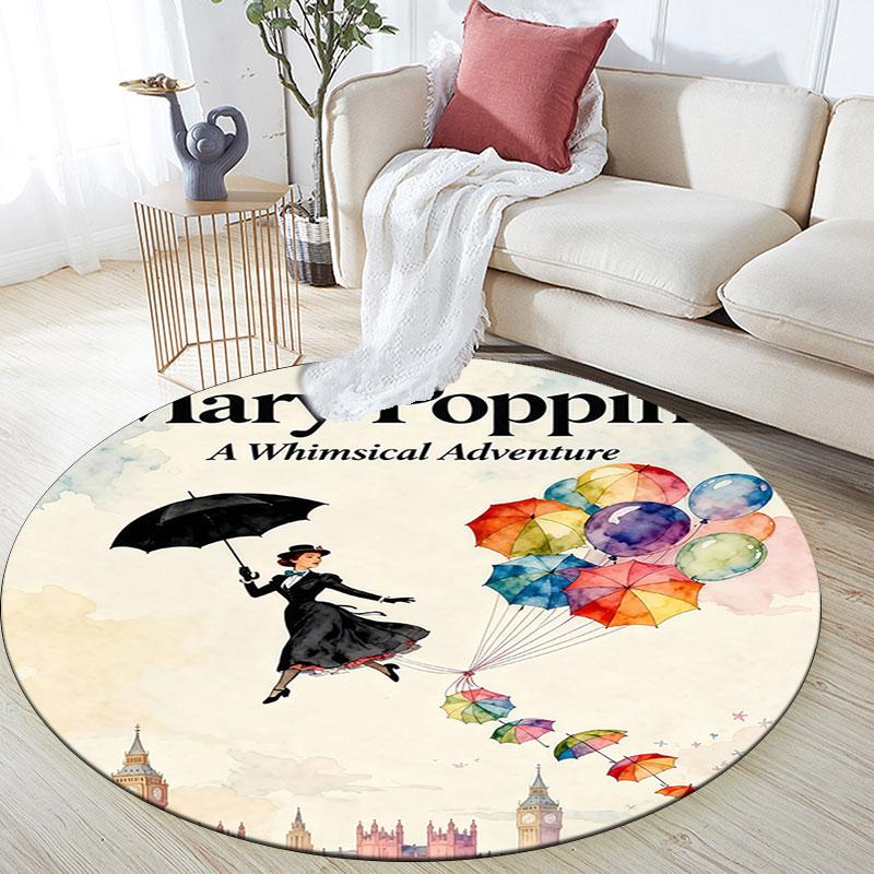 Mary Poppins pattern round rug,Carpet Rug for Living Room Bedroom Playroom ,Non-slip Floor Mat,Holiday Gifts and Birthday Gifts.