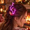 Lighted Xmas Party Supplies 1 Pair LED Christmas Antler Headwear for Women Girls, Glowing Elk Horn Hair Sparkling Winter Celebration Headpiece