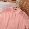 VONDA Женские летние свободные блузки с коротким рукавом и воротником-стойкой