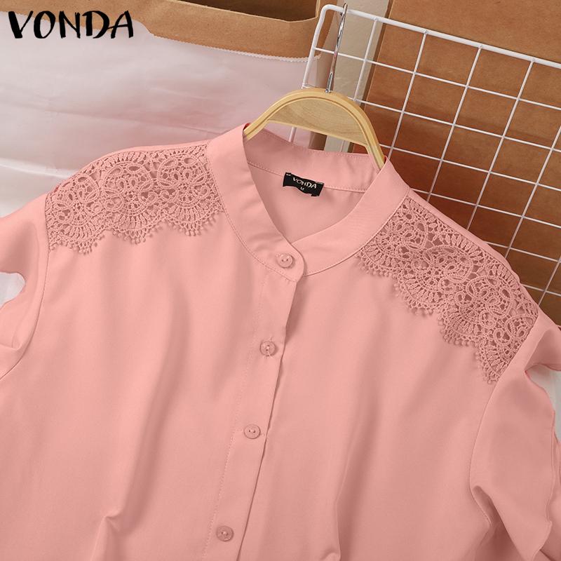 VONDA Женские летние свободные блузки с коротким рукавом и воротником-стойкой