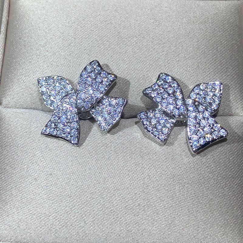 2021 High Quality Bow Full Diamond Stud Earrings For Ladies Fashion Party Wedding Engagement Jewelry Gift