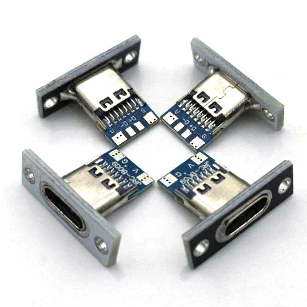 20Pcs USB 3.1 Type C Female Socket With Screw Fixing Plate 2Pin 4Pin Panel Mount Jack DIY Replacement Charging Port Connector