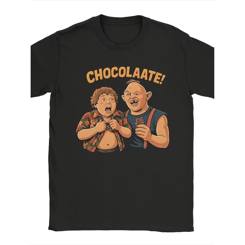Men'S Goonies Chocolate Slot And Gordi Print T-Shirt - Classic Film Tee, Slightly Stretchy Material, Fit Crew Neck, Casual Short Sleeve Top Ideal for