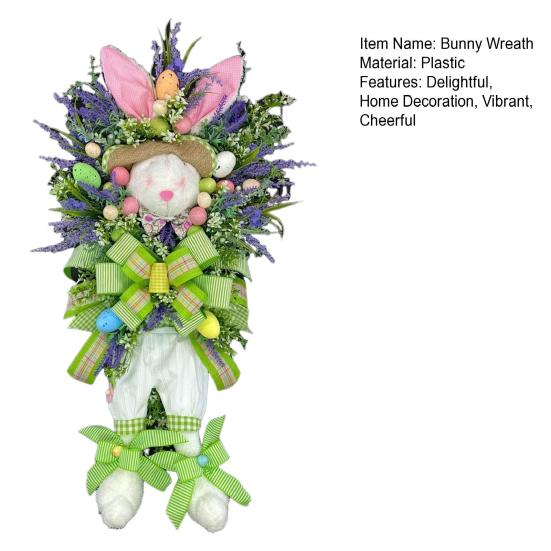 Венок с пасхальным кроликом, весеннее украшение на входную дверь, искусственный цветок, венок с кроликом и бантом для декора стены и окна