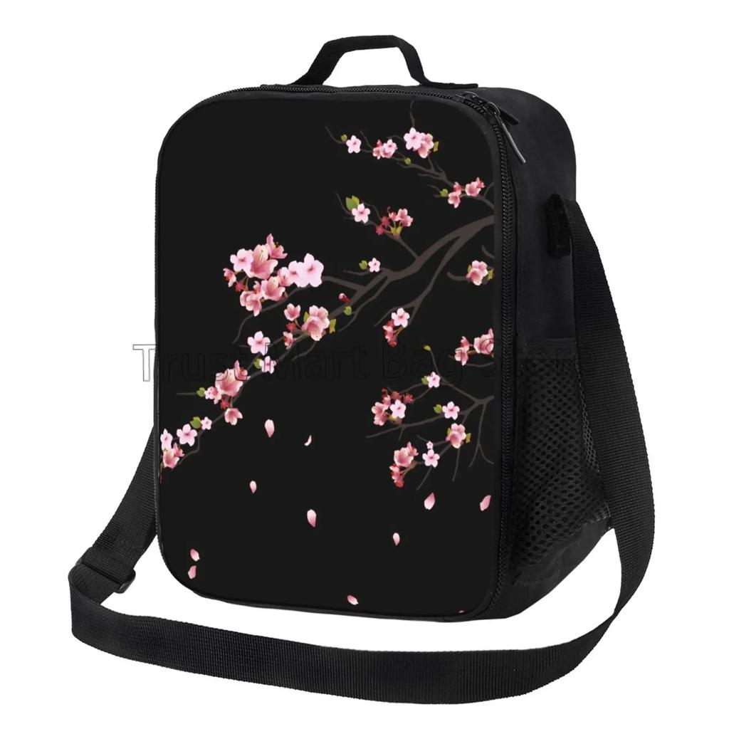 Сумка для обеда с изображением японской вишни Sakura, с ремнем на плечо, переносная термосумка Bento для работы, путешествий, пикников