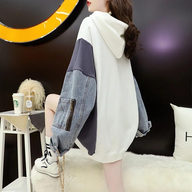 Женский повседневный худи с капюшоном в стиле пэчворк «Ковбой», модный пуловер с длинным рукавом на осень-зиму