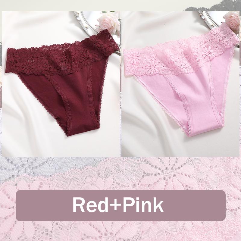 2PCS Seamless Cotton Briefs Women's Flower Lace Panties Sexy Particular Breathable Underwear Female Stretch Erotic Lingerie S-XL