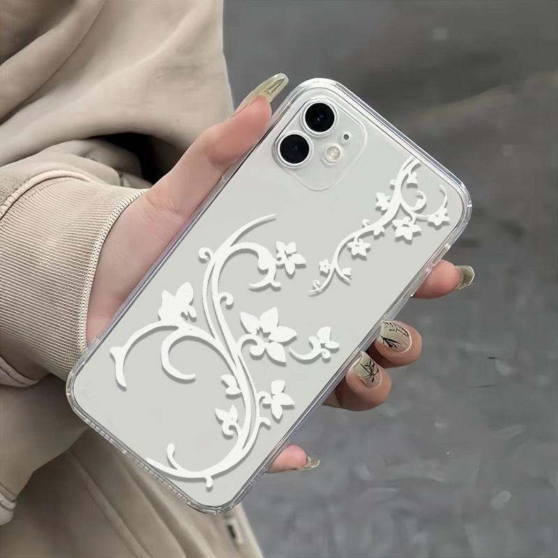 Прозрачный Белый Цветочный Вьющийся Чехол Для Телефона Для Iphone 17e 17 15 14 11 13 Air 16 12 16e Pro Max Защитный Эстетичный Чехол Модная Ракушка