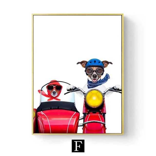 Забавные животные в наушниках, настенный художественный постер, милый кот, собака, печать на холсте, живопись, скандинавские детские украшения для детской комнаты, фотографии