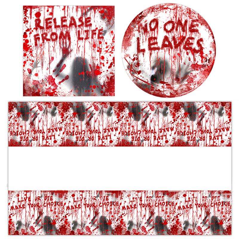 Halloween Party Decorations Bloody Handprints Paper Plates Tablecloths Party Tableware Sets