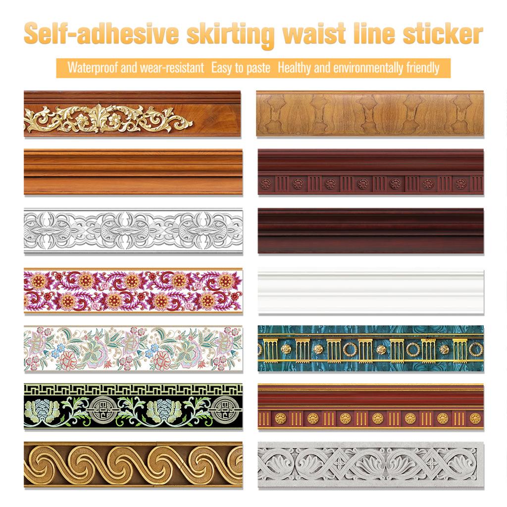 240cm Length Luxury Skirting Corner Wall Sticker Bathroom Office Glass Waist Line Home Decor Waterproof Floor Waveguide Art Wallpaper