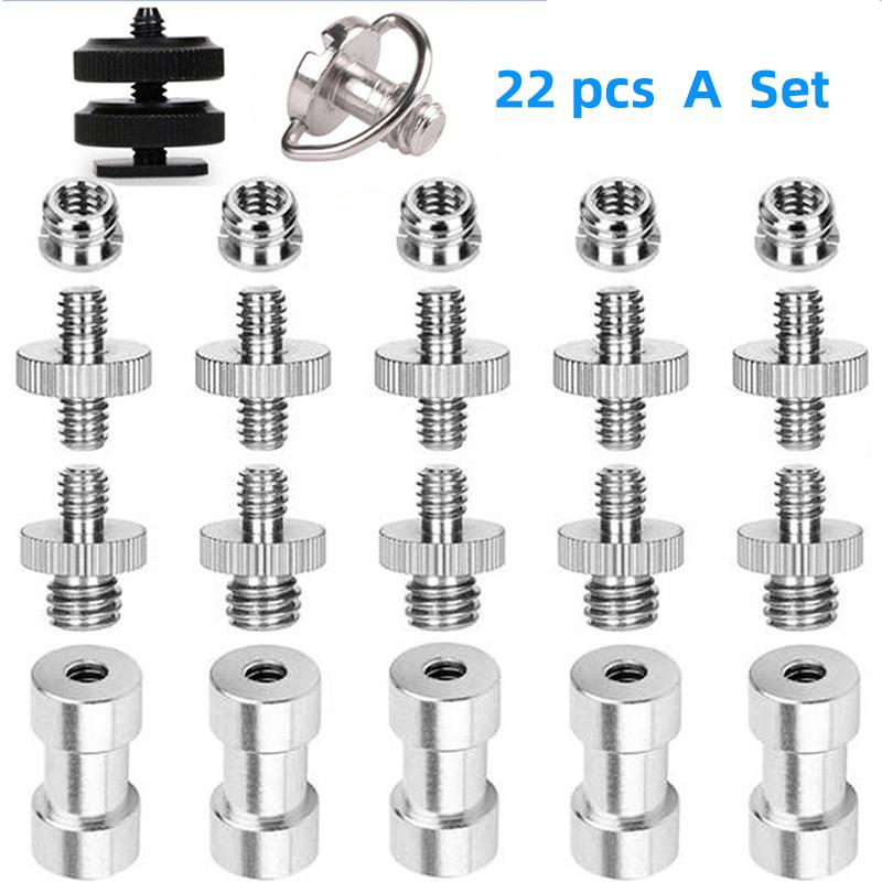 22PCS 1/4"-3/8" Camera Mount Screw Adapter Kit with Threaded Ring Converters for DSLR Tripod Ballhead Photography Accessories