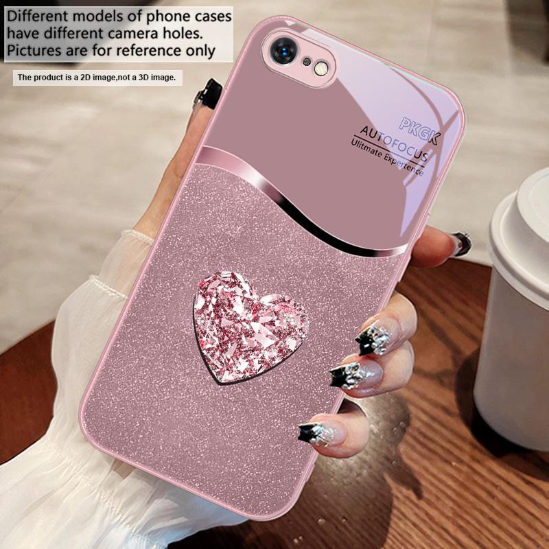 Градиентный Алмазная Любовь Для iPhone 17 Air 16 E 15 14 13 Plus 12 mini 11 17 Pro Max XR Xs Max 16E 7 8 Закаленное Стекло Чехол для Телефона