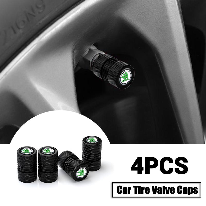 4Pcs 3D Styling Car Wheel Tire Valve Caps Stem Cap For Skoda Octavia A5 A7 RS Fabia Superb Rapid Kodiaq Karoq Auto Accessories