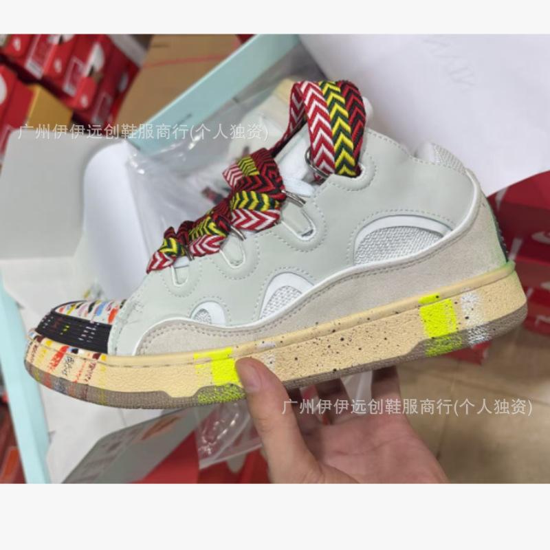 Thick Shoelaces Platform Bread Shoes, Retro Casual Rainbow Graffiti Purple Black Gold Brown White Fluorescent Green