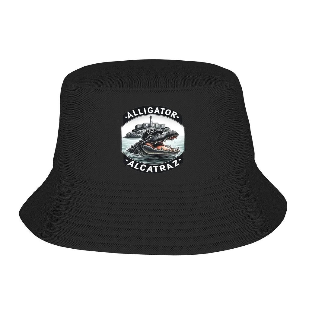 Alcatraz of Alligators Funny Animal Bucket Hat For Unisex Women  Fisherman Hats Korean Beach Travel Caps Soft Fold Outdoor Sun Hats