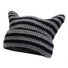 Autumn Winter Outdoor Warm Knitting Caps Cute Striped Cat Ear Hat No Brim Thickened Stretchy Yarn Knitted Beanie Hat