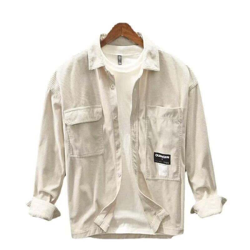 Men's Spring and Autumn Models Plus Size Solid Colour Thin Section of Corduroy Long-sleeved Lapel Shirt Jacket Buttons Section Outerwear