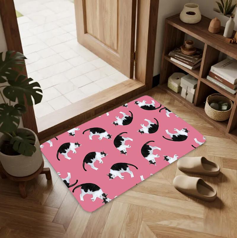 Cute Cat Floor Doormat Cartoon Non Slip Soft Indoor Carpet Mat Pet Themed Home Decoration Entryway Living Room Indoor Area Rug