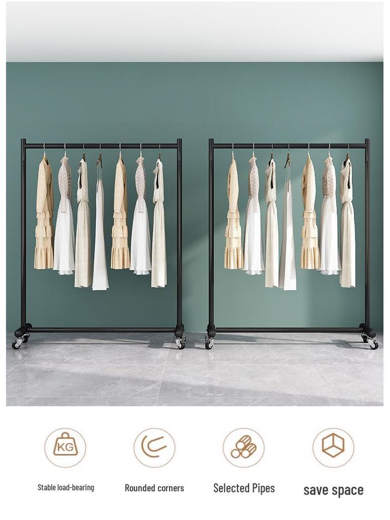 Adjustable Floor-Standing Clothing Rack with Wheels for Women's and Children's Wear