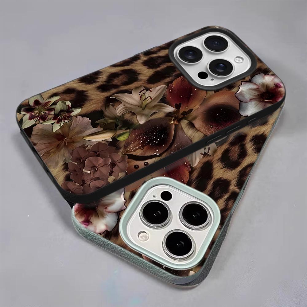 Leopard Print Vintage Flowers Phone Case For IPhone 17 Air 16 16E 15 14 13 12 11 Pro Max 16 15 14 Plus Phone Case Bumber Cover