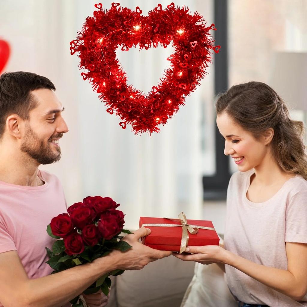 Венок в форме сердца, цветочная гирлянда из искусственных роз, венок на дверь для украшения дома, свадьбы, Дня святого Валентина, красный, 12 дюймов
