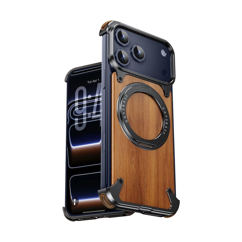 Oatsbasf Деревянный чехол-подставка для iPhone 17 Pro Max/Air/16 Pro, вращающийся на 360°, магнитный, ударопрочный, защитный