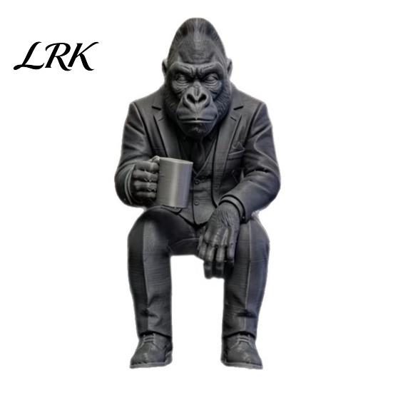 Крутые украшения для края полки, 3D-печатная фигурка гориллы в костюме, фигурка пьющей кофе, креативные декоративные фигурки животных для скульптуры,